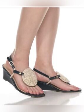 Jack Rogers Women's Navy Blue & Tan Reef Wedge Slingback Sandals Size 8